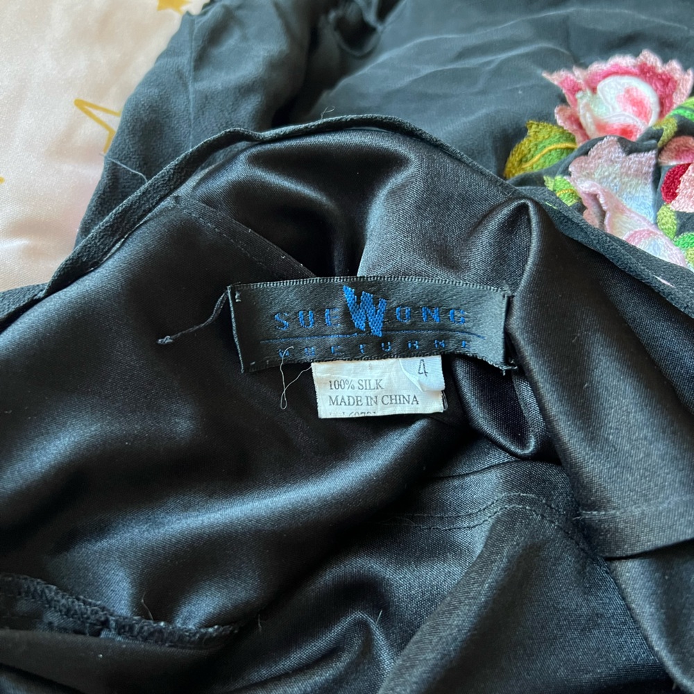 Sue Wong Vintage Y2K Black Silk Embroidered Fringed Dress | Size 4 - Picture 2 of 4
